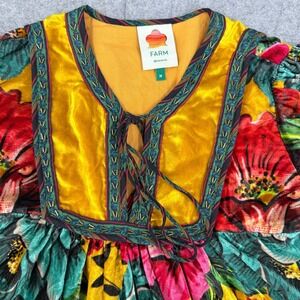 Farm Rio Velvet Floral Boho Top Womens Medium Beaded Tassel Blouse Winter Garden